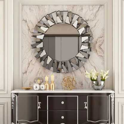 32 Inch Round Decorative Wall Mirror, Glass Accent Mirror for Home Decor