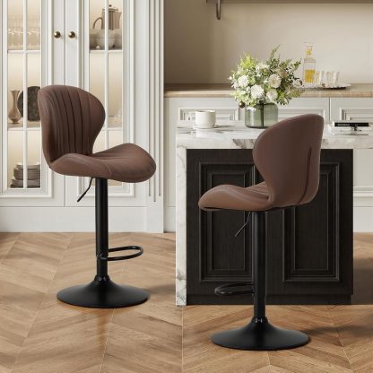 Bar Stools Set of 6, Modern Swivel Bar Chairs, Adjustable Faux Leather Upholstered Barstools Counter Height with High Backrest for Bar, Kitchen Island, Dining Room, Black