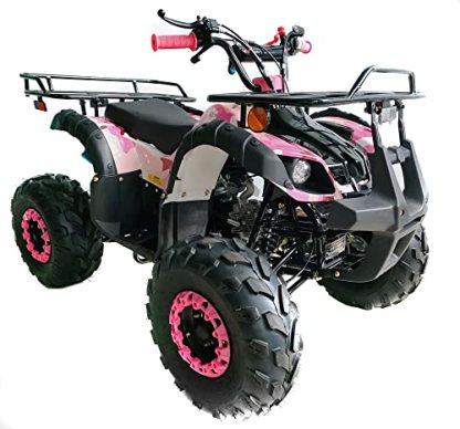 125cc ATV with Reverse Gas ATV for Youth Big Kids Children ATV Quad 4 Wheeler with Led Lights and Big Tires and Matching Rims (Color: Pink Camo)