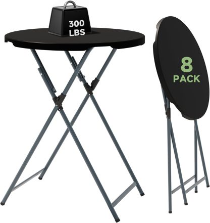 32" Round Folding Cocktail Table, HDPE Material Top with Steel Frame, Stable and Easy to Clean, High Top Table for Parties, Patio, Events, 2 Pack, Black