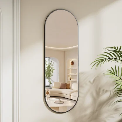 48 x 16 Inch Full Length Wall Mirror with Leather Strap, Hanging Full Body Mirror for Bedroom, Entryway and Home Decor