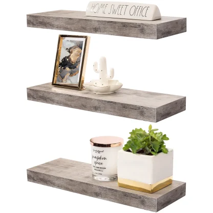 3-Pack Rustic Wood Floating Wall Shelves, Beach Style Hanging Display and Storage Shelves
