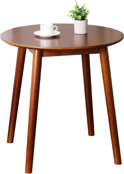 28.3" Small Round Dining Table for 2, Wooden Space-Saving Kitchen Dinner Table Rustic Wood Dining Table Mid Century Modern Kitchen Table (Brown)