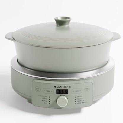 4.5 Quart Slow Cooker, 8-in-1 Casserole Programmable Round Multi-Cooker, Non-Toxic Clay pot Slow Cooker for Rice, Pasta, Steam & Proof, Oven Safe Pot to 500°F, Brown