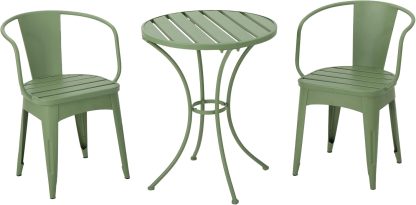 Outdoor Iron Bistro Set, 3-Pcs Set, Matte Green
