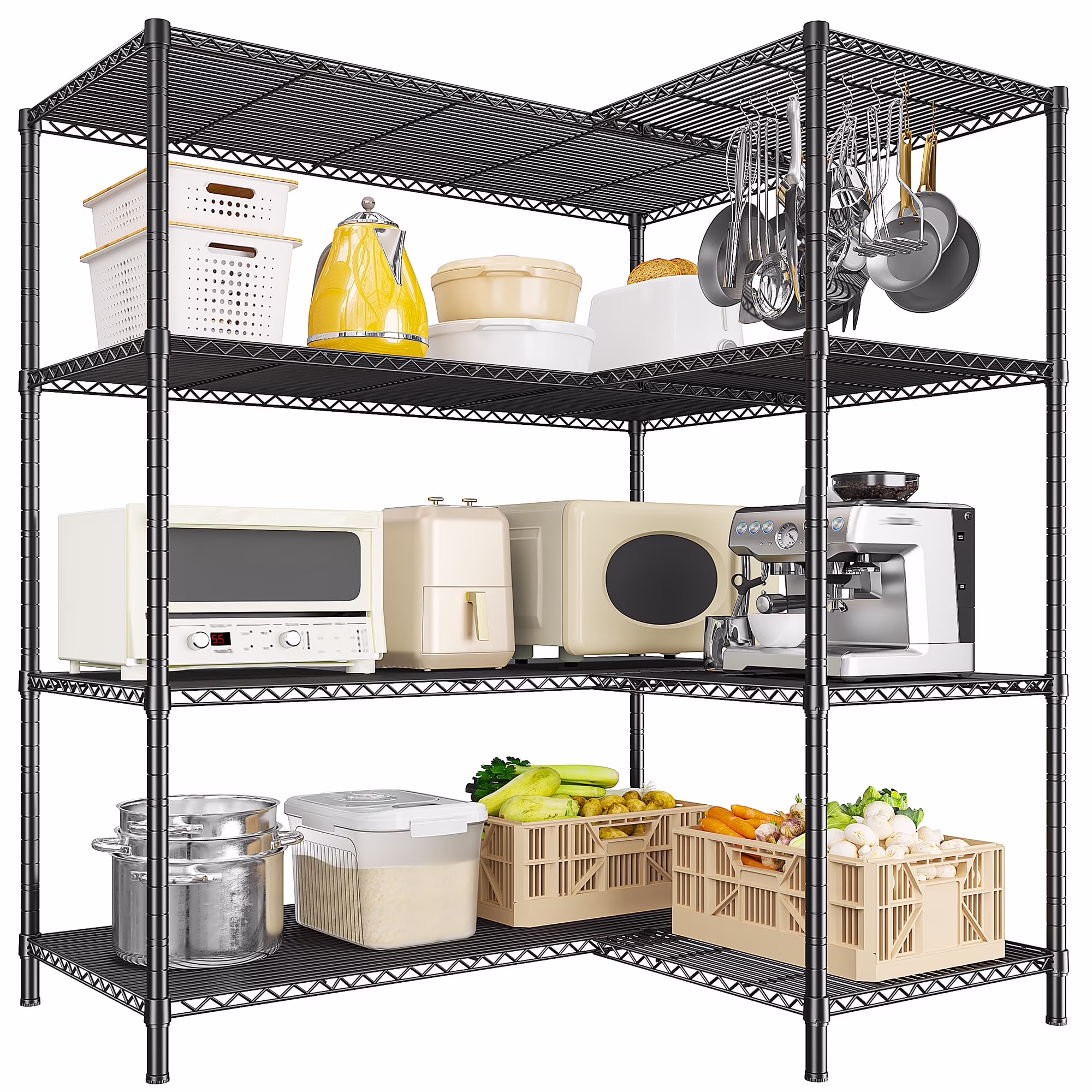 REIBII Heavy Duty 4-Tier Metal Wire Shelving Unit,Adjustable L-Shape Corner Storage Rack for Garage,Pantry,Kitchen,1120 lbs Capacity