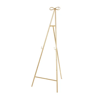 Tall Adjustable 3-Tier Metal Display Stand, Gold Floor Easel with Bow Top