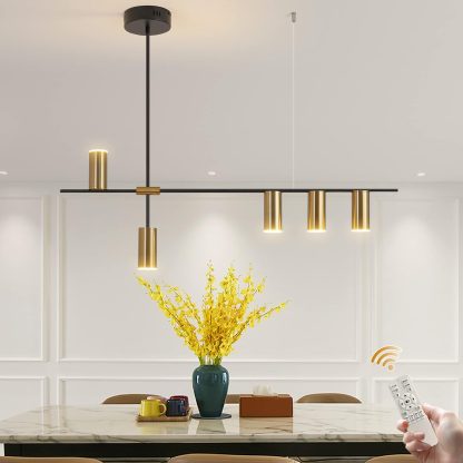 Modern Linear Chandelier, Dimmable LED Pendant Light with Remote