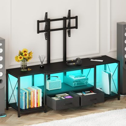 LED TV Stand with Mount and Power Outlet & Fabric Drawers for 32-85 Inches TV - Entertainment Center and Corner TV Stand for Living Room, Bedroom - 47" Rustic Brown (Max VESA 600mm × 400mm)