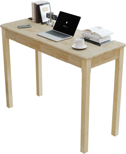 Solid Wood Desk with Drawers - 31.5" Narrow Desks for Small Spaces, Mid Century Modern Desks, Small Wooden Vintage Computer Writing Desk, Study Table for Home Office Bedroom, Walnut