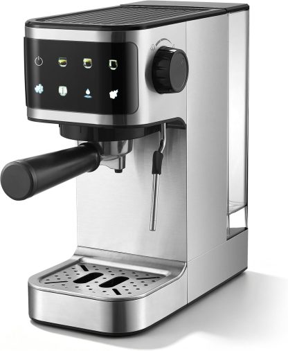 Espresso Machine 20 Bar, 1350W Instant Heating Coffee Maker with Stainless Steel Steam Wand & Touch Color Display, 6-in-1, 1.3L Removable Tank, Compact Stainless Steel