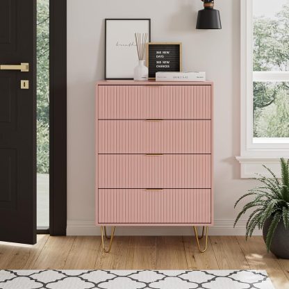 4 Drawer Dresser, Drawer Chest, Tall Storage Chest Cabinet Organizer Unit with Metal Legs, Small Dresser for Bedroom, Living Room, Closet, Hallway Black Stripe