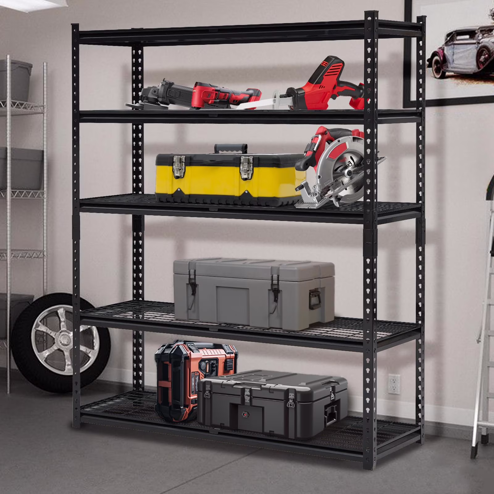 60" W Garage Shelving Units Heavy Duty,5-Tier Adjustable Storage Shelves 2500 LBS Metal Storage Utility Racks 24" D x 72" H