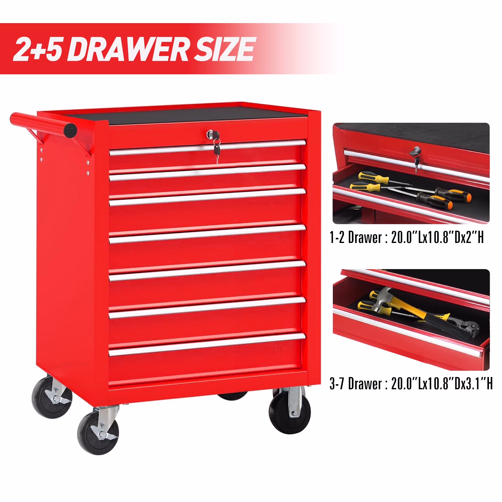 POVANLI 7-Drawer Rolling Tool Chest with Wheels Multifunctional Tool Chest Portable Tool Storage Cabinet with Locking System for Garage Workshop Warehouse Repair Shop