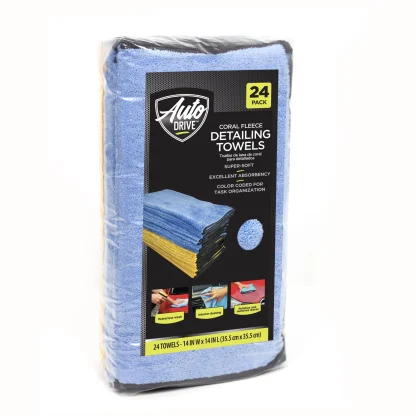 Auto Drive Coral Fleece Multi-Purpose Microfiber Towel, Cleaning, Detailing, 24 Pack, Blue & Yellow