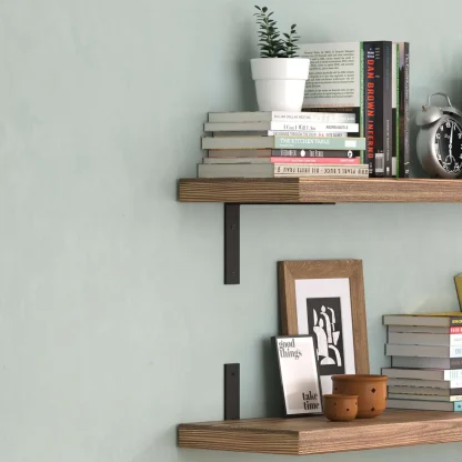 60 Inch Rustic Floating Wall Shelves, 2 Piece Burnt Wood Display and Storage Shelves