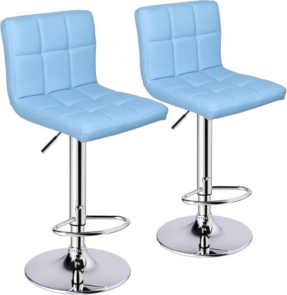Leopard Bar Stools, PU Leather Bar Stool with Back, Set of 2, Light Grey