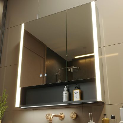 31x28 Inch Two Doors Aluminum LED Bathroom Medicine Cabinet with Mirror