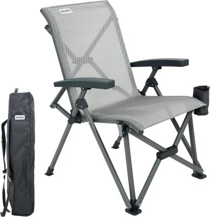 SUNNYFEEL High Back Folding Camping Chair 500 lbs with Aluminum Frame, Grey