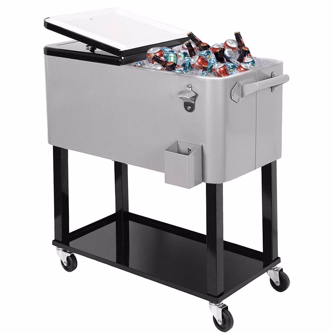 Home Aesthetics Grey 80 Qt Quart Rolling Cooler Ice Chest Beverage Bar for Patio