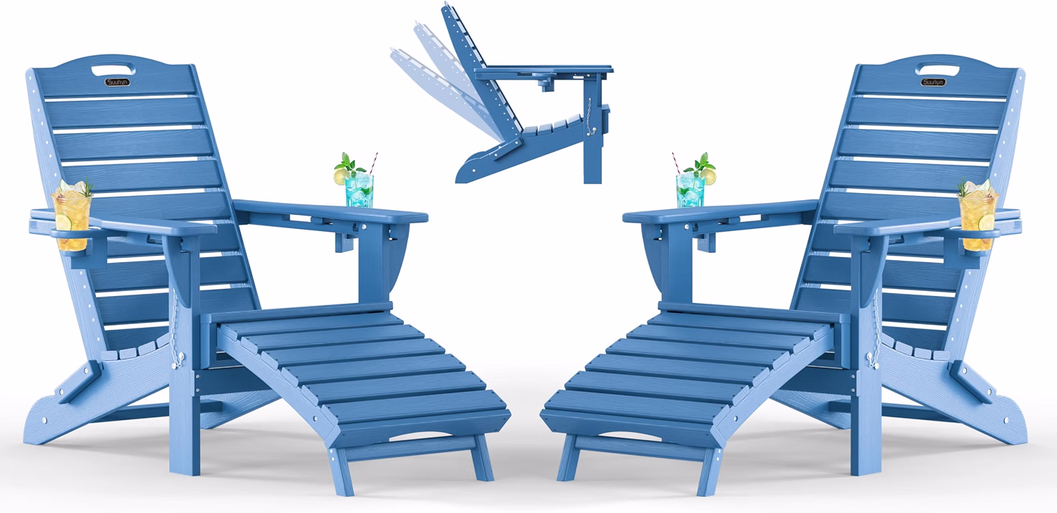 Adjustable Adirondack Chair, Outdoor Fire Pit Chair, Navy Blue