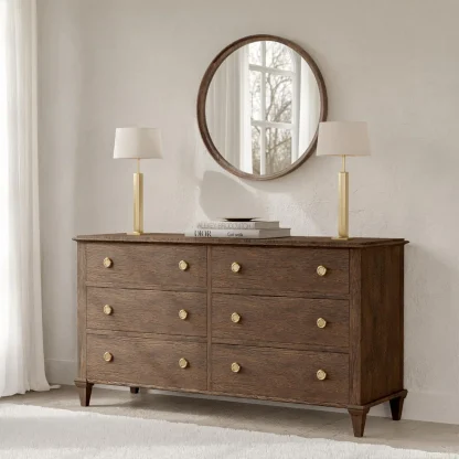 Classic Farmhouse Round Wall Mirror, Wooden Frame Decorative Accent Mirror for Living Room, Bedroom and Entryway