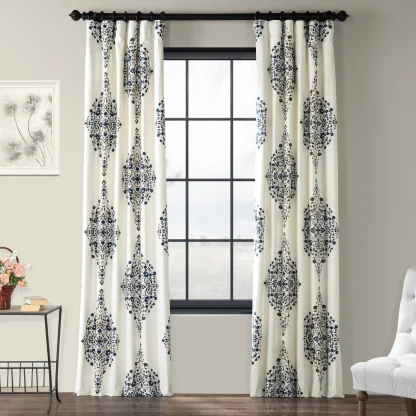 Medallion Damask Printed Cotton Room Darkening Curtain Panel, 1 Piece