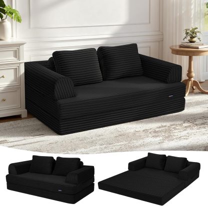 Convertible Futon Sofa Bed, 59" Folding Boneless Loveseat Small Couch