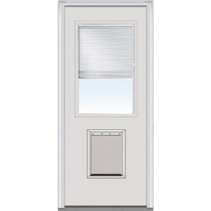 Steel Exterior Door with Clear Glass Blinds and Pet Door, 32 x 80 In.
