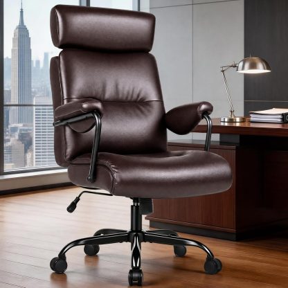 Executive Office Chair Ergonomic, Leather Desk Chair, Comfy High Back, Black